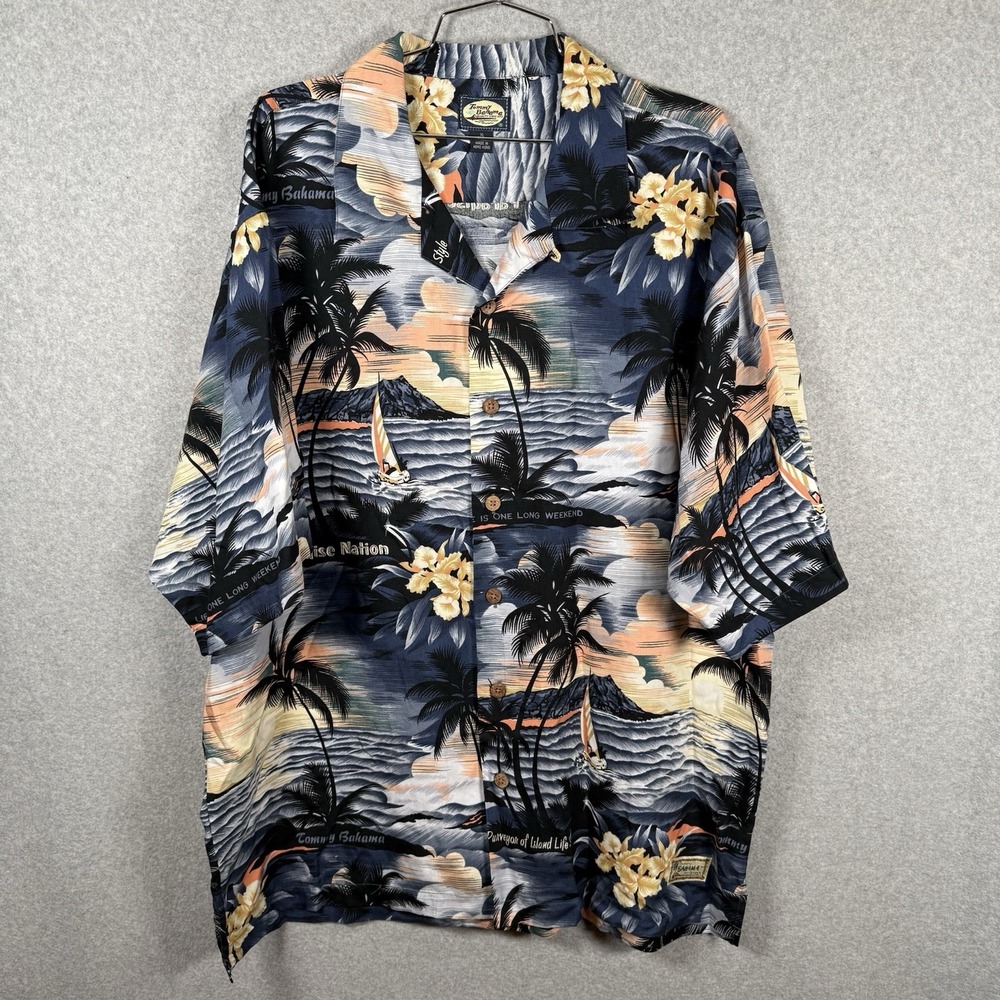 Tommy Bahama Hawaiian Shirt Mens XL Button Up Vintage Blue